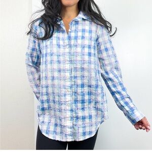 Small Pilcro and the Letterpress Blue Checkered Boyfriend Button Down Shirt